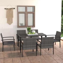 Ensemble &agrave; manger de 7 pi&egrave;ces, r&eacute;sine tress&eacute;e, gris, pour le jardin