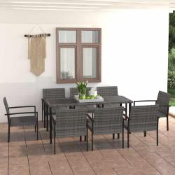 Ensemble table et chaises, 9 pi&egrave;ces, r&eacute;sine tress&eacute;e, gris, pour le jardin