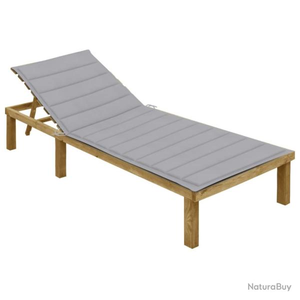 Chaise longue avec coussin gris Bois de pin impr�gn�