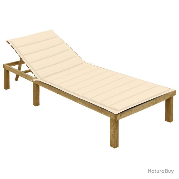 Chaise longue avec coussin cr�me Bois de pin impr�gn�