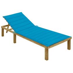 Chaise longue avec coussin bleu Bois de pin impr&eacute;gn&eacute;
