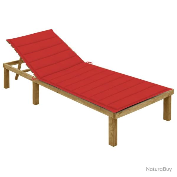Chaise longue avec coussin rouge Bois de pin impr�gn�