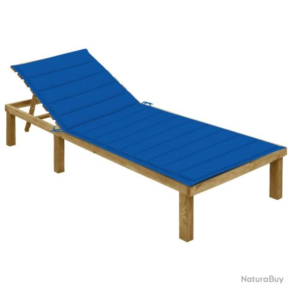 Chaise longue avec coussin bleu royal Bois de pin impr�gn�
