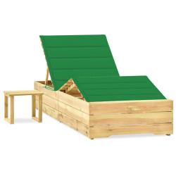 Chaise longue de avec table et coussin Pin impr&eacute;gn&eacute;