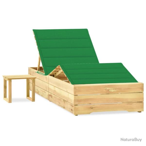 Chaise longue de avec table et coussin Pin impr�gn�