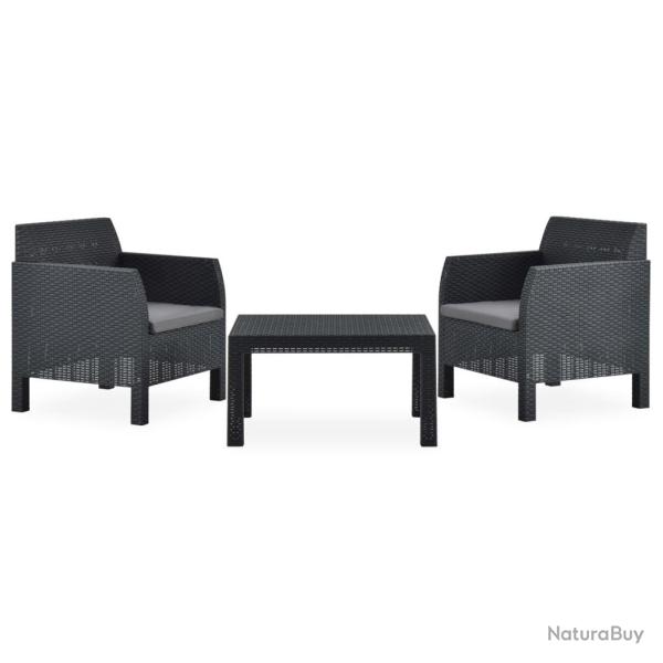 Salon de 3 pcs avec coussins PP Rotin Anthracite