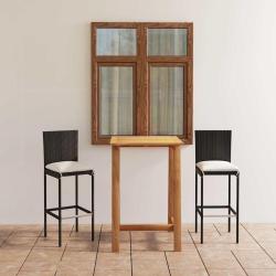 Ensemble de bar, 3 pi&egrave;ces, avec coussins, noir, pour le jardin