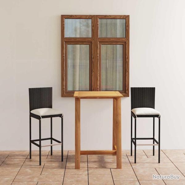 Ensemble de bar, 3 pi�ces, avec coussins, noir, pour le jardin