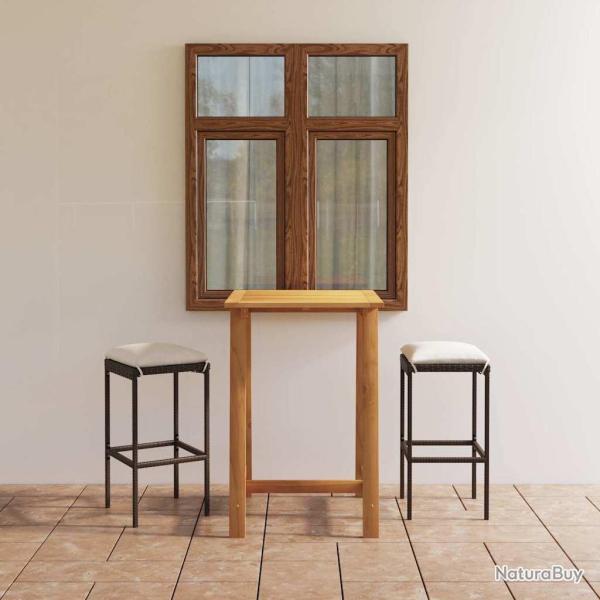 Ensemble de bar, 3 pi�ces, avec coussins, marron, pour le jardin