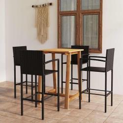 Ensemble de bar, 5 pi&egrave;ces, noir, pour la terrasse