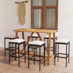 Ensemble de bar avec coussins, 7 pi&egrave;ces, noir