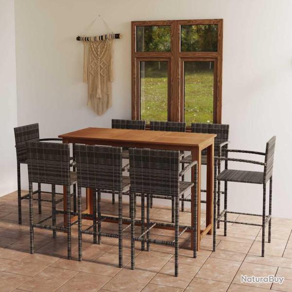 Ensemble de bar, 9 pi�ces, gris, pour le jardin