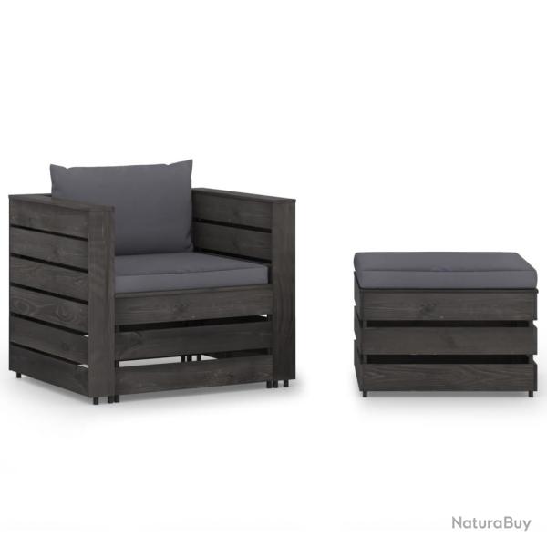 Salon 2 pi�ces avec coussins en bois impr�gn� gris