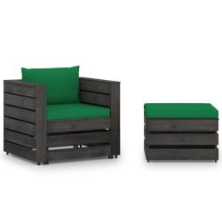 Salon de 2 pcs avec coussins Bois impr&eacute;gn&eacute; de gris