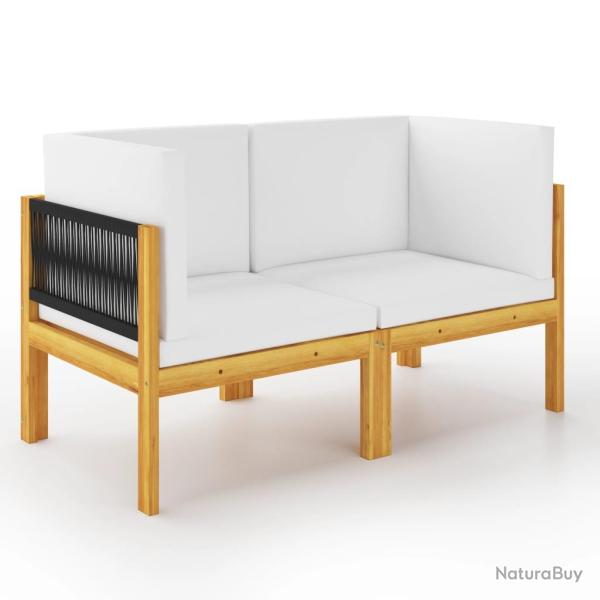 Banc de 2 places avec coussins en bois d'acacia et corde