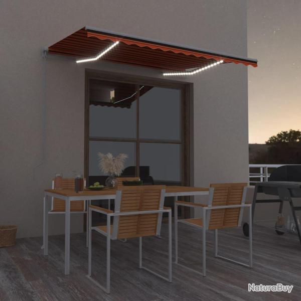 Auvent manuel r�tractable avec LED 300x250 cm Orange et marron