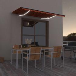 Auvent manuel r&eacute;tractable avec LED 350x250 cm Orange et marron