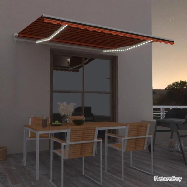 Auvent manuel r�tractable avec LED 400x300 cm Orange et marron