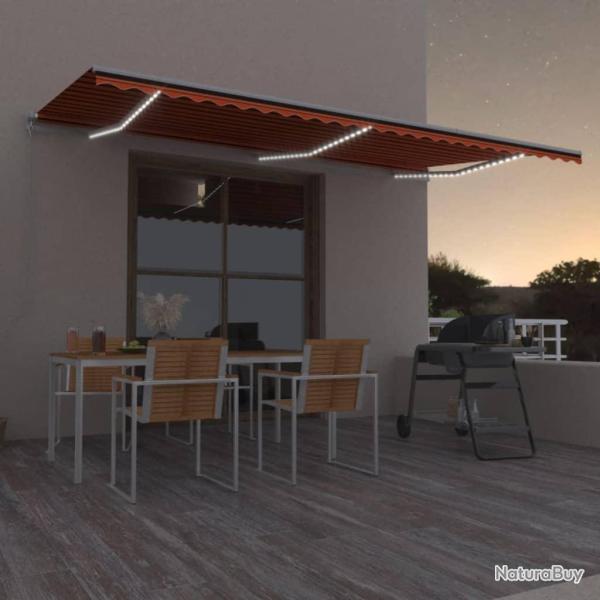Auvent manuel r�tractable avec LED 600x300 cm Orange et marron