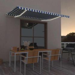 Auvent automatique capteur de vent/LED 400x350 cm Bleu et blanc