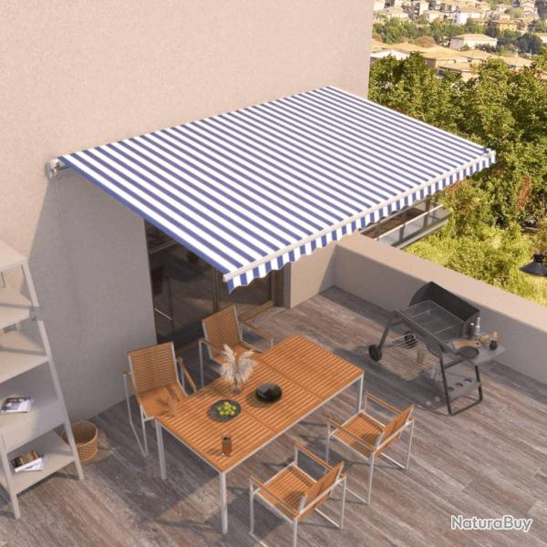 Auvent manuel r�tractable 500x350 cm Bleu et blanc