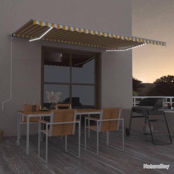 Auvent manuel r�tractable avec LED 500x350 cm Jaune et blanc