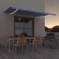 Auvent automatique capteur de vent LED 500x350 cm Bleu et blanc