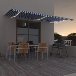 Auvent manuel r&eacute;tractable avec LED 600x350 cm Bleu et blanc