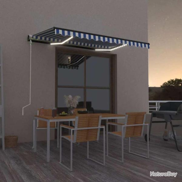 Auvent automatique capteur de vent/LED 350x250 cm Bleu et blanc
