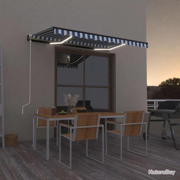 Auvent automatique capteur de vent/LED 400x300 cm Bleu et blanc