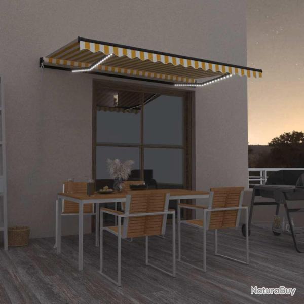 Auvent manuel r�tractable avec LED 450x300 cm Jaune et blanc