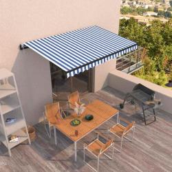 Auvent &eacute;lectrique ray&eacute; bleu et blanc, pour la terrasse, 4,5 &times; 3,5 m
