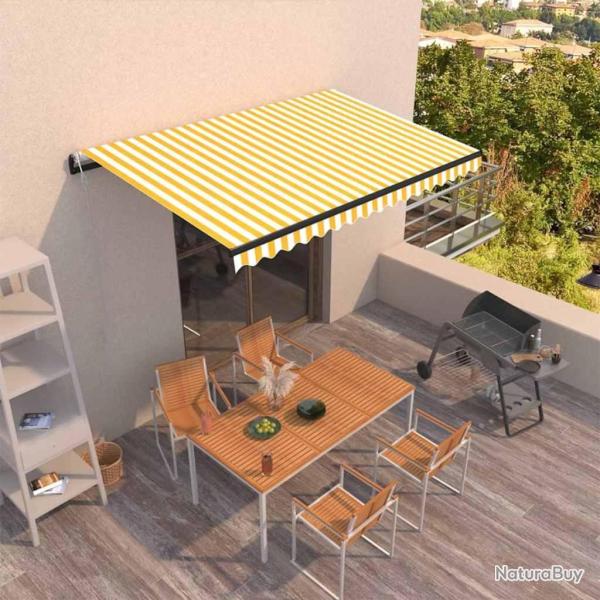 Auvent �lectrique � rayures jaunes et blanches, pour la terrasse, 4,5 � 3,5 m