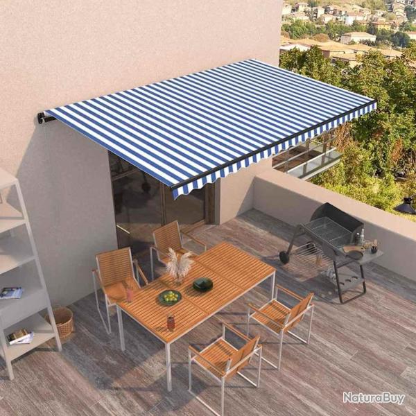 Auvent manuel r�tractable 500x350 cm Bleu et blanc