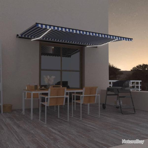 Auvent manuel r�tractable avec LED 500x350 cm Bleu et blanc