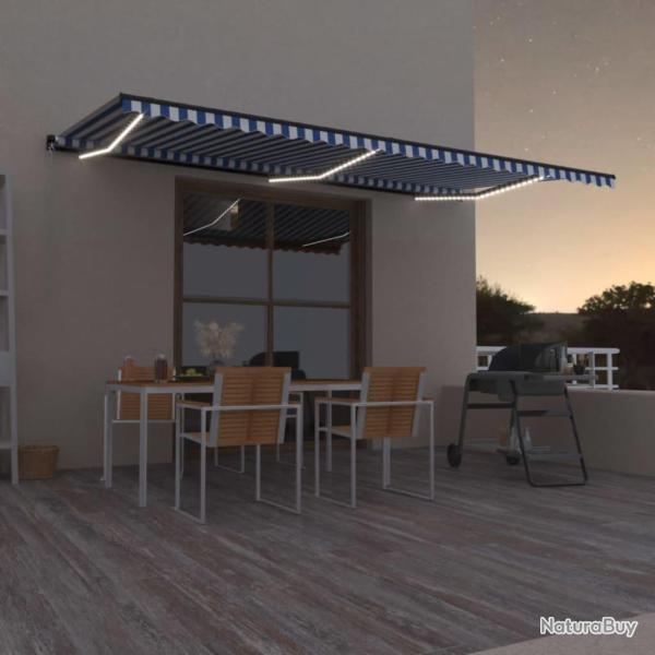 Auvent manuel r�tractable avec LED 600x350 cm Bleu et blanc