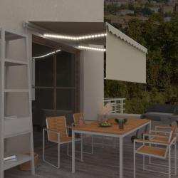 Auvent r&eacute;tractable manuel avec store et LED 3,5x2,5 m Cr&egrave;me