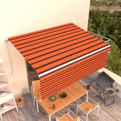 Auvent manuel r&eacute;tractable avec store 4x3 m Orange et marron