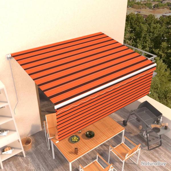 Auvent manuel r�tractable avec store 4x3 m Orange et marron