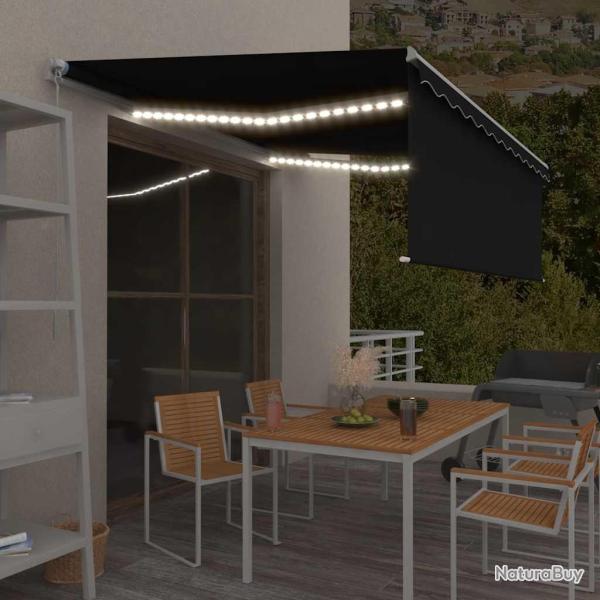 Auvent manuel r�tractable avec store et LED 4,5x3 m Anthracite