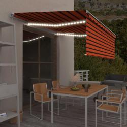 Auvent manuel r&eacute;tractable et store et LED 4,5x3 m Orange/marron