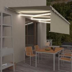 Auvent manuel r&eacute;tractable avec store et LED 6x3 m Cr&egrave;me