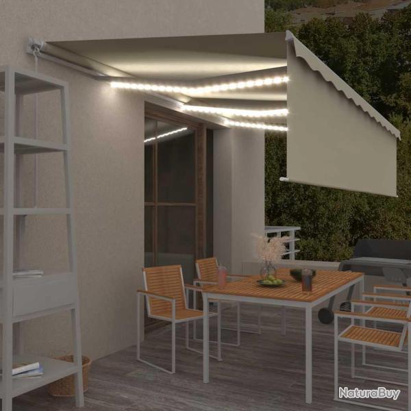 Auvent manuel r�tractable avec store et LED 6x3 m Cr�me