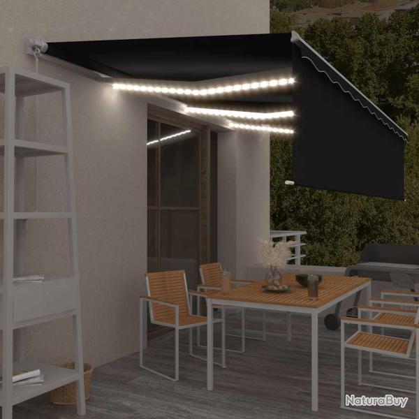 Auvent manuel r�tractable avec store et LED 6x3 m Anthracite