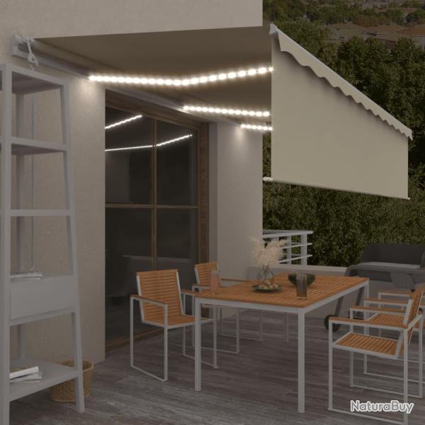 Auvent automatique store capteur de vent et LED 6x3 m Cr�me