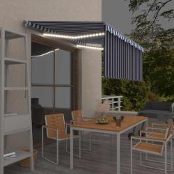 Auvent manuel r&eacute;tractable et store et LED 3x2,5 m Bleu et blanc