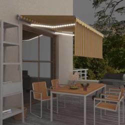 Auvent manuel r&eacute;tractable avec store LED 3x2,5 m Jaune et blanc