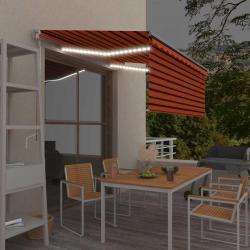 Auvent r&eacute;tractable manuel store et LED 3x2,5 m Orange et marron