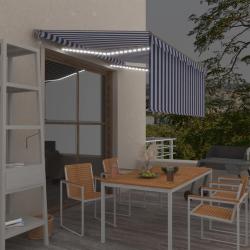 Auvent automatique store LED capteur de vent 3x2,5 m Bleu/blanc