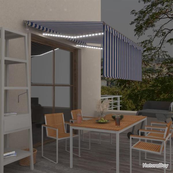 Auvent automatique store LED capteur de vent 3x2,5 m Bleu/blanc
